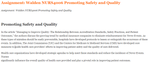 Assignment: Walden NURS4006 Promoting Safety and Quality