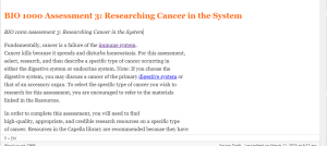 BIO 1000 Assessment 3 Researching Cancer in the System