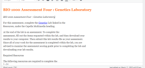 BIO 1000 Assessment Four  Genetics Laboratory