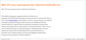 BIO- FP 1000 Assessment One  Selected Article Review