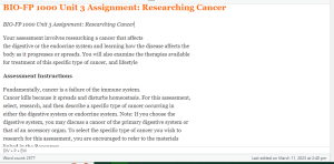 BIO-FP 1000 Unit 3 Assignment Researching Cancer