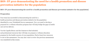 BSN- FP 4010 demonstrating the need for a health promotion and disease prevention initiative for the population