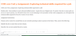 COM 1100 Unit 3 Assignment  Exploring technical skills required for a job