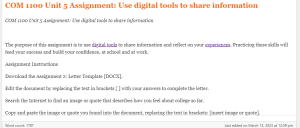 COM 1100 Unit 5 Assignment Use digital tools to share information