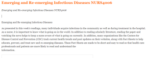 Emerging and Re-emerging Infectious Diseases NURS4006