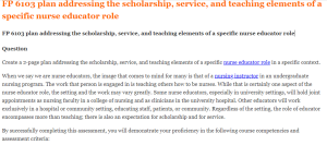 FP 6103 plan addressing the scholarship, service, and teaching elements of a specific nurse educator role