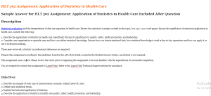 HLT 362 Assignment Application of Statistics in Health Care