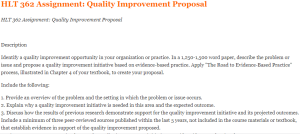 HLT 362 Assignment Quality Improvement Proposal