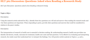 HLT 362 Discussion Questions Asked when Reading a Research Study