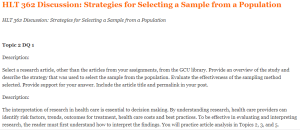 HLT 362 Discussion Strategies for Selecting a Sample from a Population