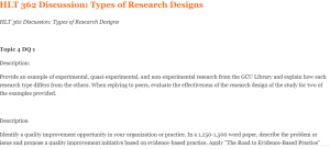 HLT 362 Discussion Types of Research Designs