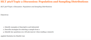 HLT 362VTopic 2 Discussion Population and Sampling Distributions