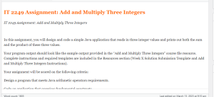 IT 2249 Assignment  Add and Multiply Three Integers
