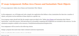 IT 2249 Assignment  Define Java Classes and Instantiate Their Objects