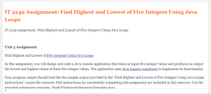 IT 2249 Assignment Find Highest and Lowest of Five Integers Using Java Loops