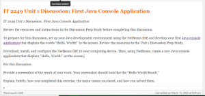 IT 2249 Unit 1 Discussion First Java Console Application
