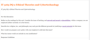 IT 3165 DQ 2 Ethical Theories and Cybertechnology