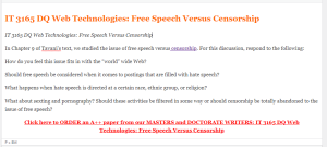 IT 3165 DQ Web Technologies Free Speech Versus Censorship