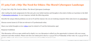 IT 3165 Unit 1 DQ1 The Need for Ethics  The Moral Cyberspace Landscape