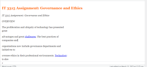 IT 3315 Assignment Governance and Ethics