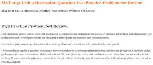 MAT 2051 Unit 4 Discussion Question Two Practice Problem Set Review