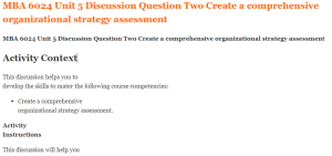 MBA 6024 Unit 5 Discussion Question Two Create a comprehensive organizational strategy assessment