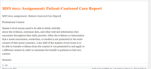 MSN 6011 Assignment  Patient-Centered Care Report