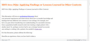 MSN 6011 DQ9  Applying Findings or Lessons Learned in Other Contexts