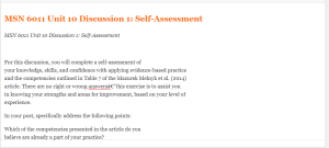 MSN 6011 Unit 10 Discussion 1  Self-Assessment