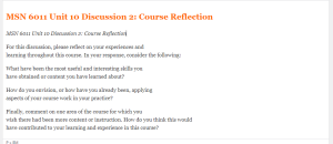 MSN 6011 Unit 10 Discussion 2  Course Reflection