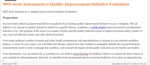 MSN 6016 Assessment 2  Quality Improvement Initiative Evaluation
