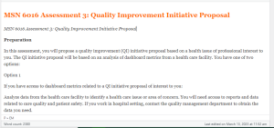 MSN 6016 Assessment 3  Quality Improvement Initiative Proposal