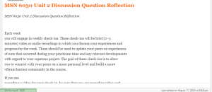 MSN 6030 Unit 2 Discussion Question Reflection