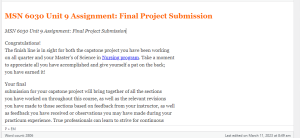 MSN 6030 Unit 9 Assignment  Final Project Submission