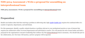 NHS 5004 Assessment 1 Write a proposal for assembling an interprofessional team