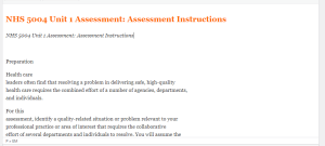 NHS 5004 Unit 1 Assessment  Assessment Instructions