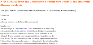 NHS 5004 address the underserved health care needs of the culturally diverse residents