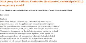 NHS 5004 the National Center for Healthcare Leadership (NCHL) competency model