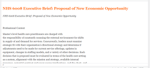 NHS 6008 Executive Brief Proposal of New Economic Opportunity