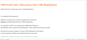 NHS 6008 Unit 2 Discussion One  CMS Regulations