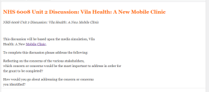 NHS 6008 Unit 2 Discussion  Vila Health  A New Mobile Clinic