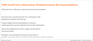 NHS 6008 Unit 3 Discussion  Reimbursement Recommendations