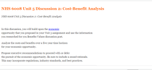 NHS 6008 Unit 5 Discussion 2  Cost-Benefit Analysis