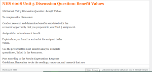 NHS 6008 Unit 5 Discussion Question  Benefit Values