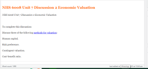 NHS 6008 Unit 7 Discussion 2 Economic Valuation