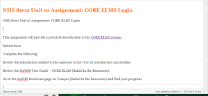 NHS 8002 Unit 10 Assignment  CORE ELMS Login