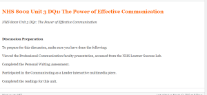 NHS 8002 Unit 3 DQ1  The Power of Effective Communication