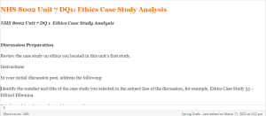 NHS 8002 Unit 7 DQ 1  Ethics Case Study Analysis