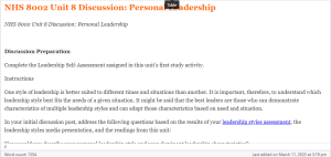 NHS 8002 Unit 8 Discussion  Personal Leadership