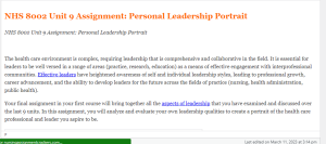 NHS 8002 Unit 9 Assignment Personal Leadership Portrait